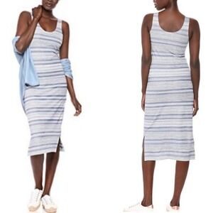 Lysse Mulholland Striped Scoop Neck Sleeveless Tank Midi Dress NWT XS White Blue